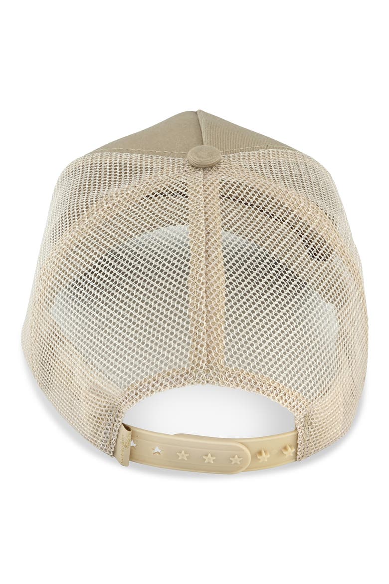 Washed Embroidered Star Mesh Panel Trucker Hat, Alternate, color, KHAKI/ WASHED GOLD