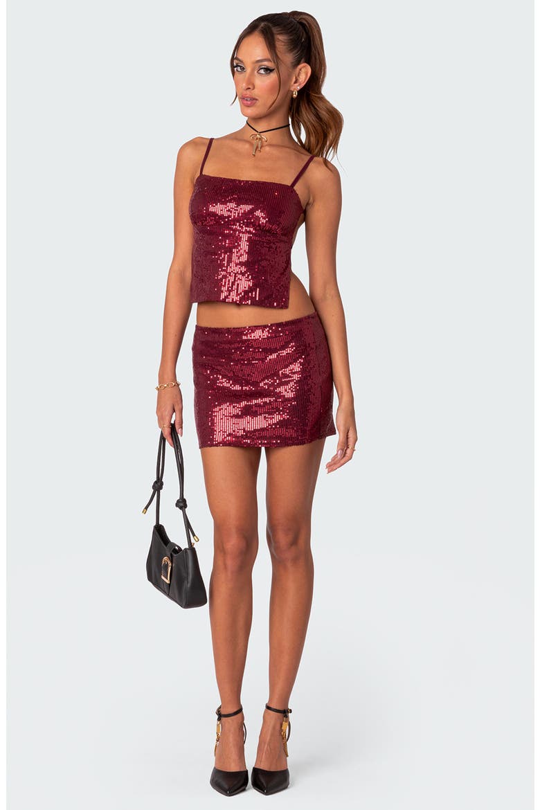 Cosmo Sequin Open Back Crop Top, Alternate, color, BORDEAUX