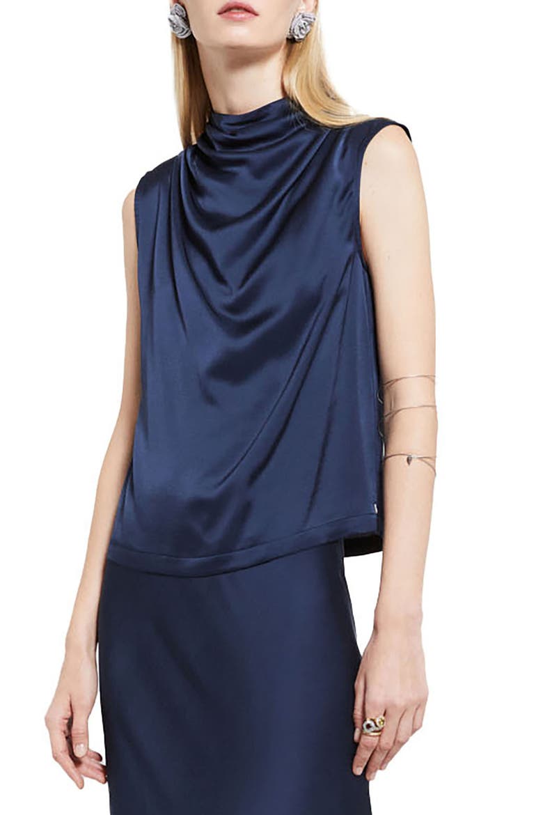 Draped Satin Sleeveless Top, Main, color, Blue