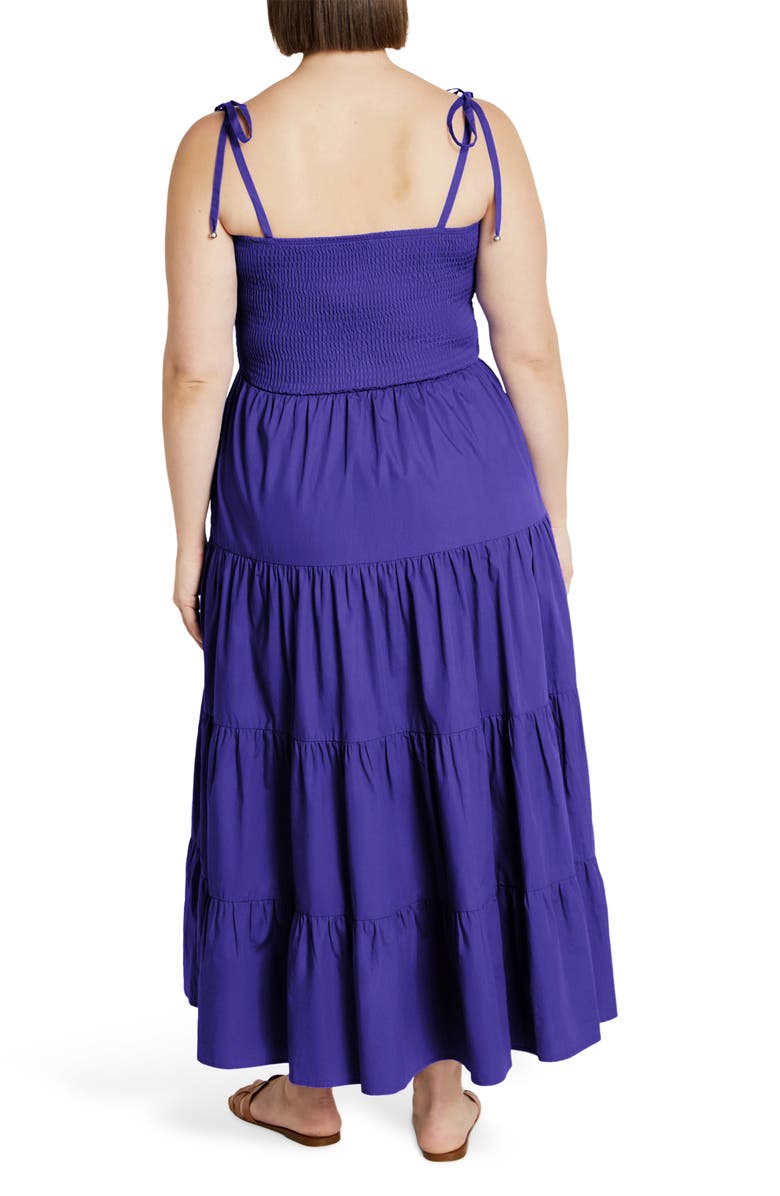 City Chic Marli Tie Strap Tiered Cotton Maxi Dress, Alternate, color, Lapis