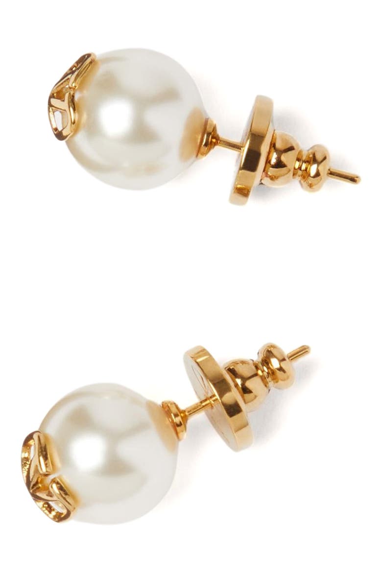 VLOGO Imitation Pearl Stud Earrings, Alternate, color, IVORY/ GOLD