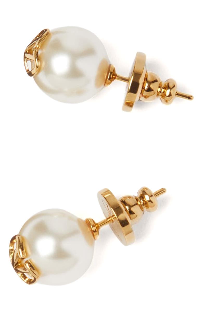 Valentino Garavani VLOGO Imitation Pearl Stud Earrings, Alternate, color, Ivory/ Gold