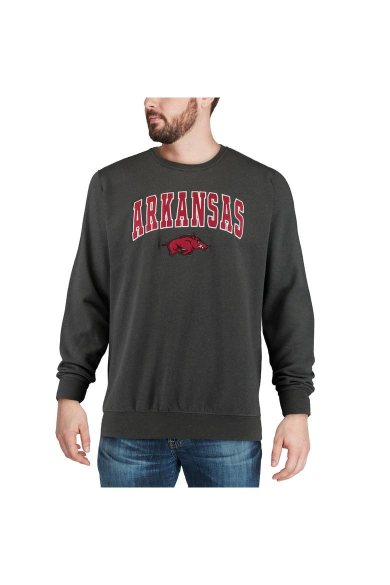 Men's Colosseum Charcoal Arkansas Razorbacks Arch & Logo Crew Neck Sweatshirt, Alternate, color, Charcoal