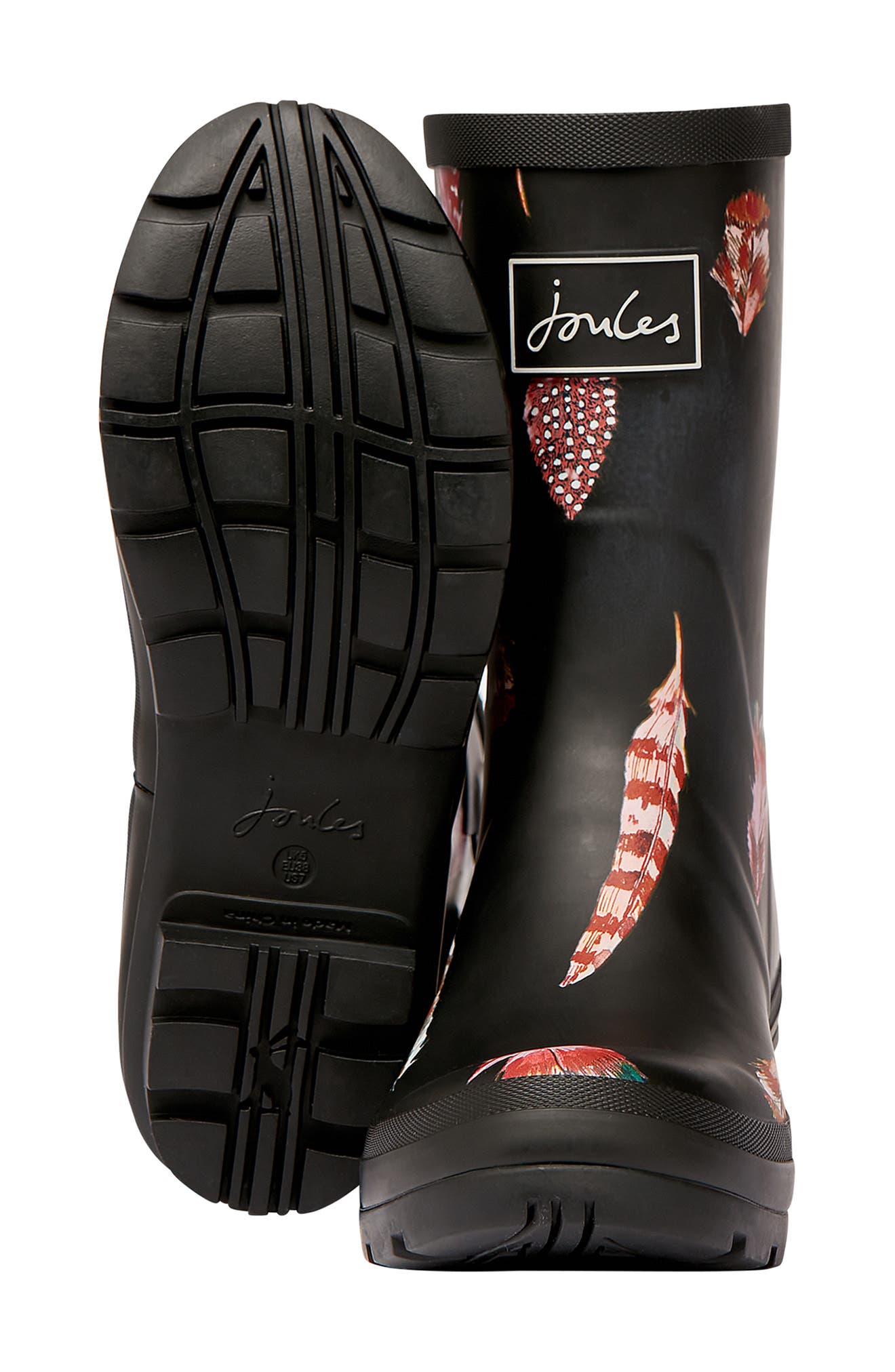 Print Molly Welly Rain Boot, Alternate, color, BLACK FEATHERS