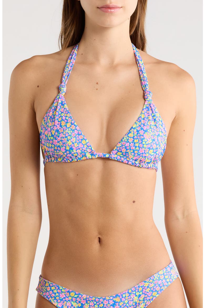 Soft Knot Halter Triangle Bikini Top, Main, color, ROSIE RALLY