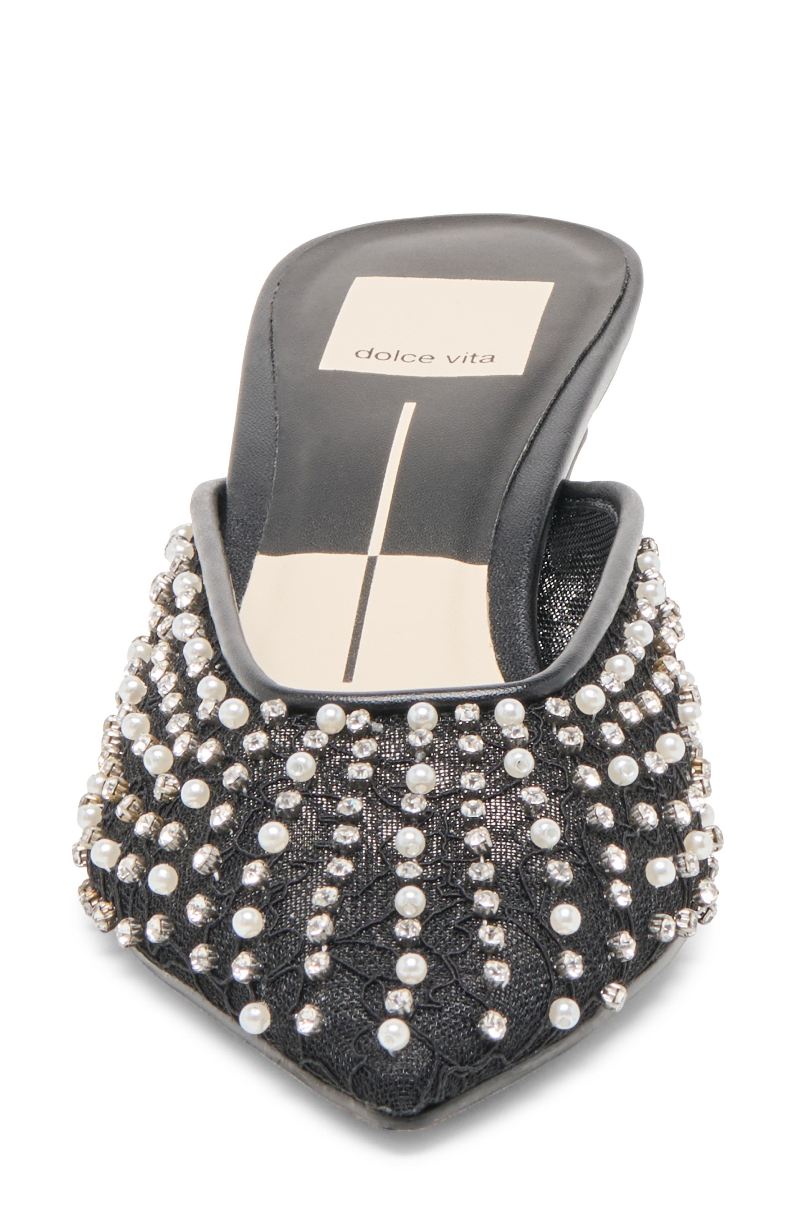 Dolce Vita Cleo Kitten Heel Mule, Alternate, color, Onyx Lace Mesh