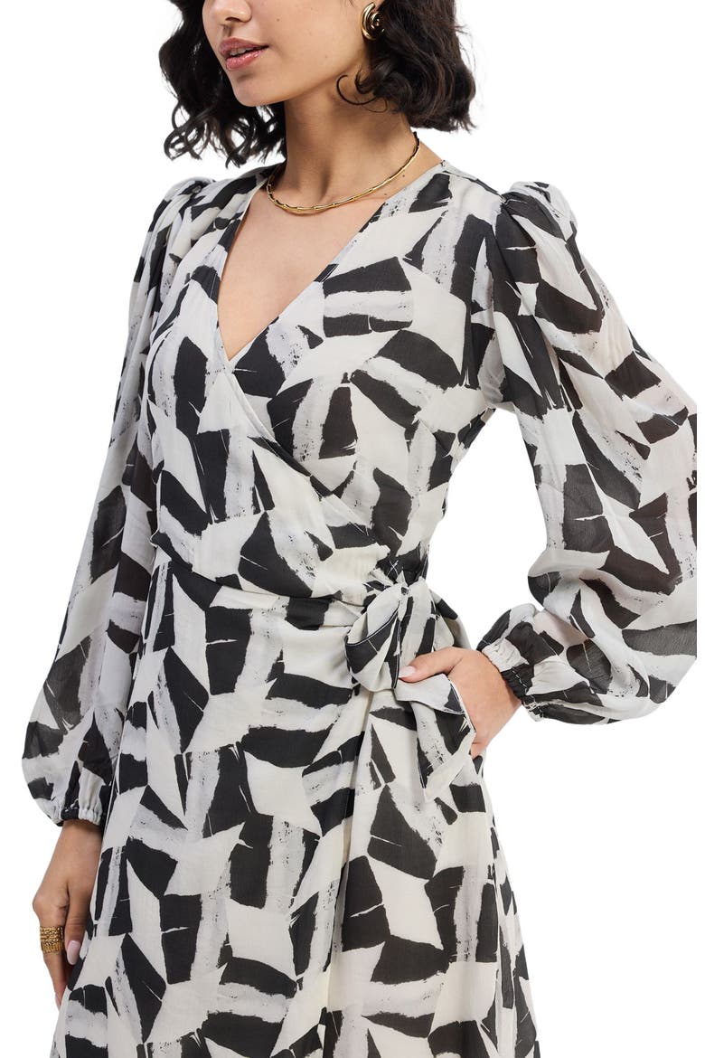 Midi Wrap Dress in Abstract Mosaic, Alternate, color, Noir Shadows