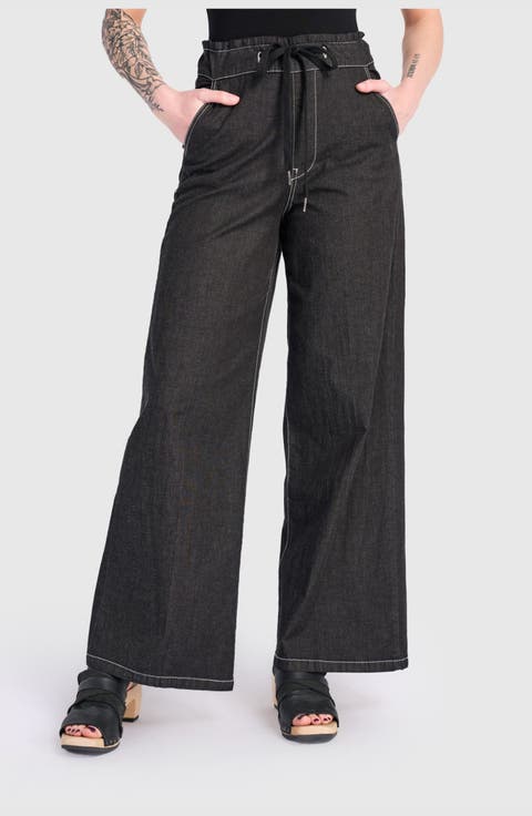 Washed Wide Leg Stretch Jeans