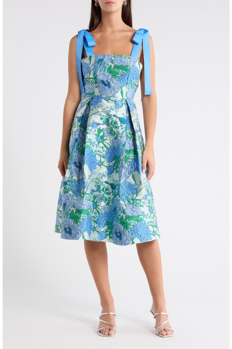 Willa Floral Dina Pleated Midi Dress, Main, color, WHITE-BLUE