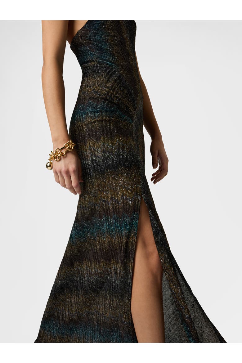 Long Dress With Halterneck In Viscose Lamé Snake Motif, Alternate, color, Dark Blue