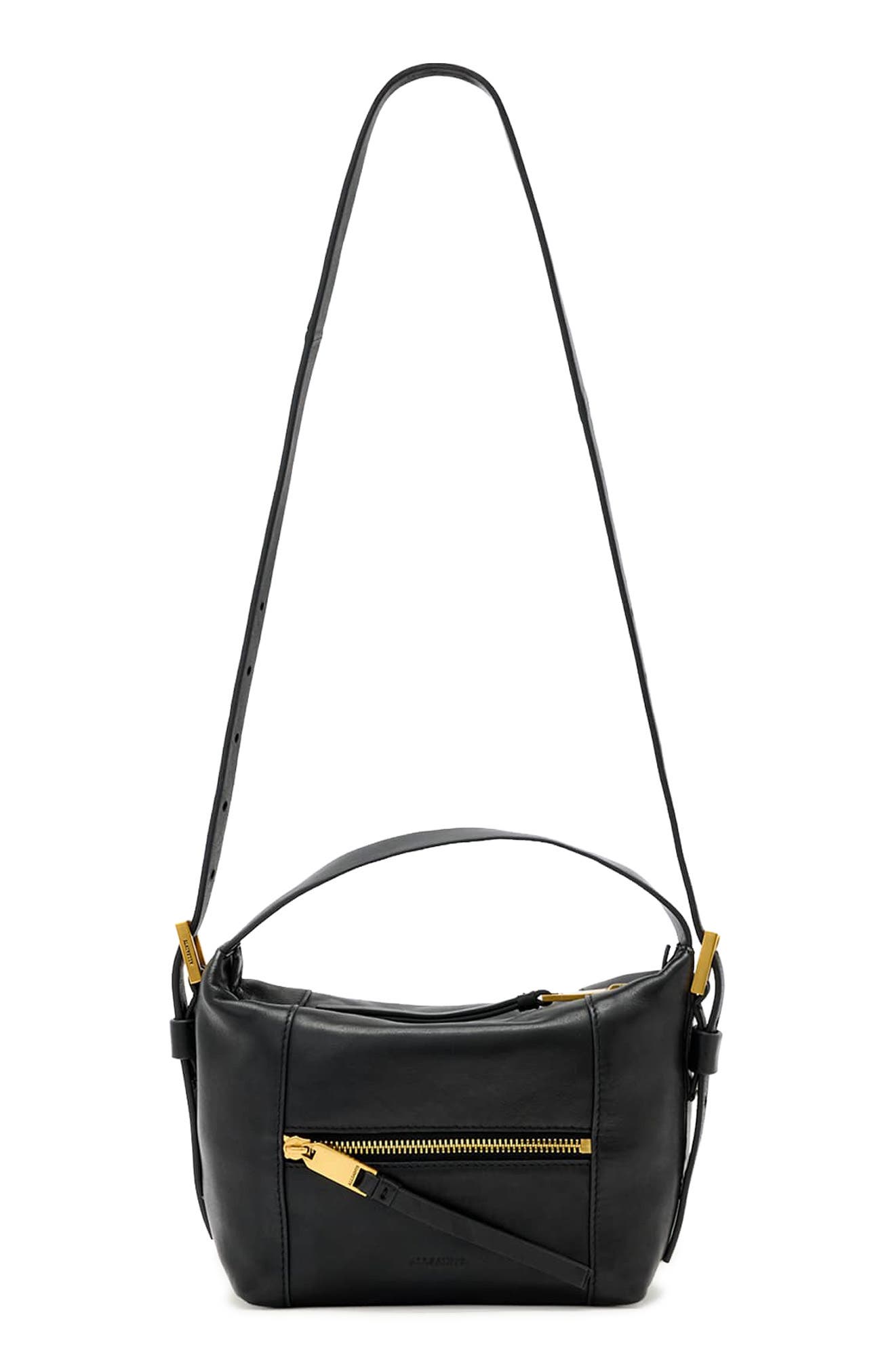AllSaints Mini Vega Grab Leather Crossbody Bag, Main, color, Black
