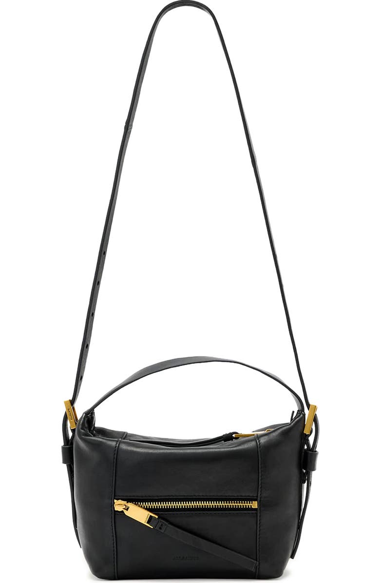 AllSaints Mini Vega Grab Leather Crossbody Bag, Main, color, Black