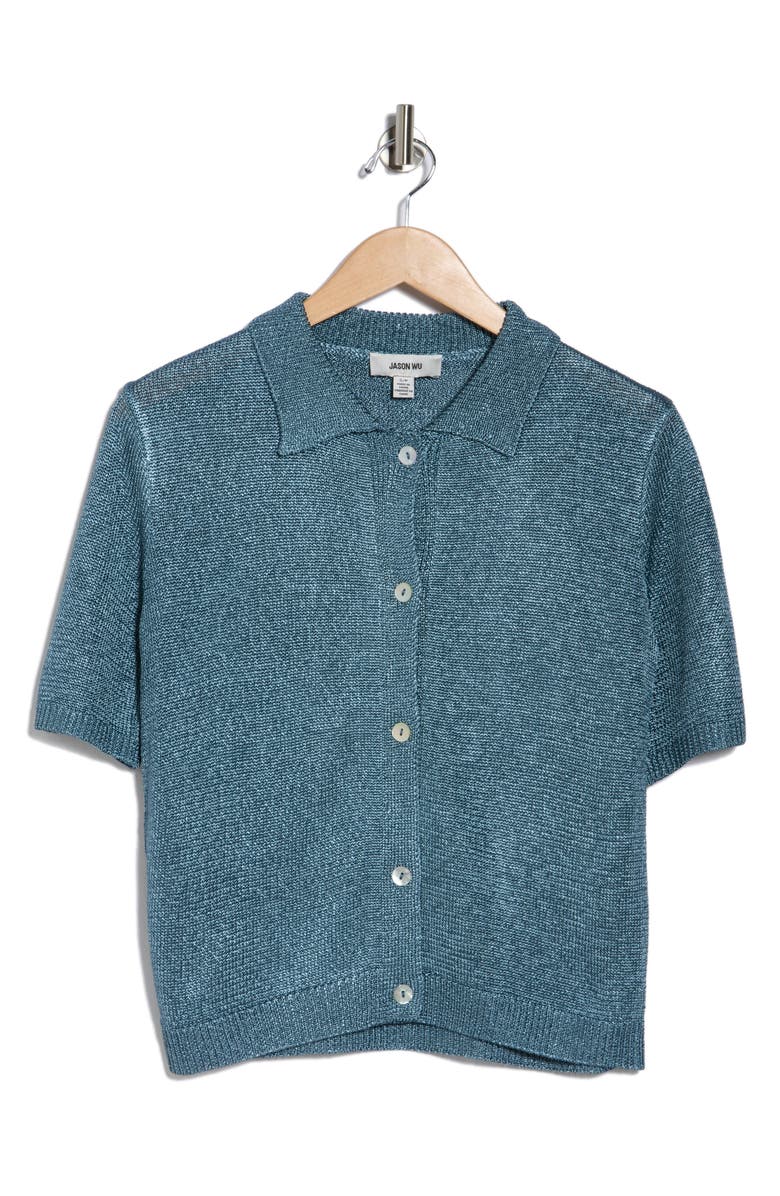 JASON WU Collared Short Sleeve Cardigan, Alternate, color, 