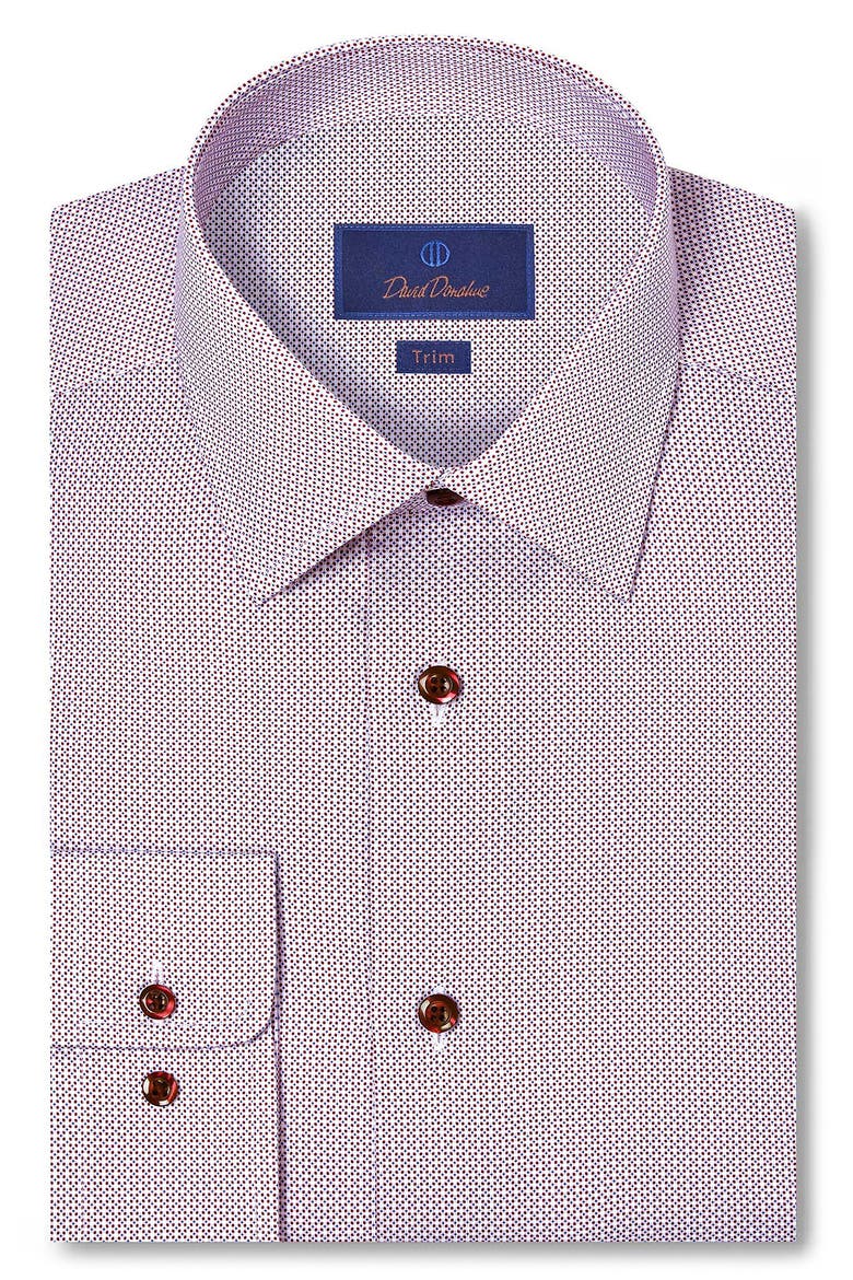 Trim Fit Micro Geometric Print Cotton Dress Shirt, Main, color, MERLOT