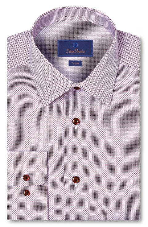 Trim Fit Micro Geometric Print Cotton Dress Shirt