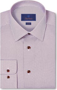 David Donahue Trim Fit Micro Geometric Print Cotton Dress Shirt