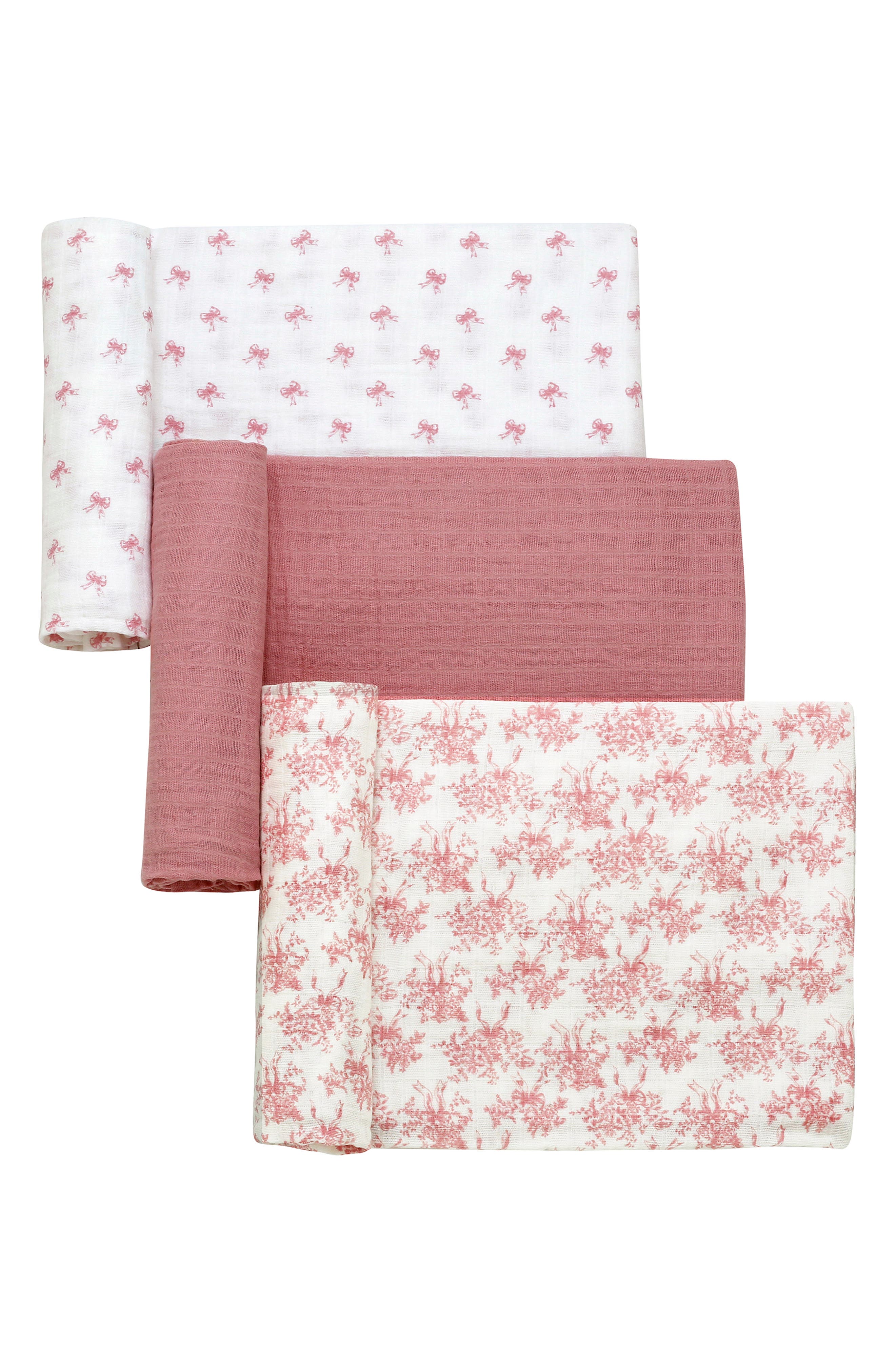 3-Pack Floral Bow Cotton Muslin Swaddle Blankets