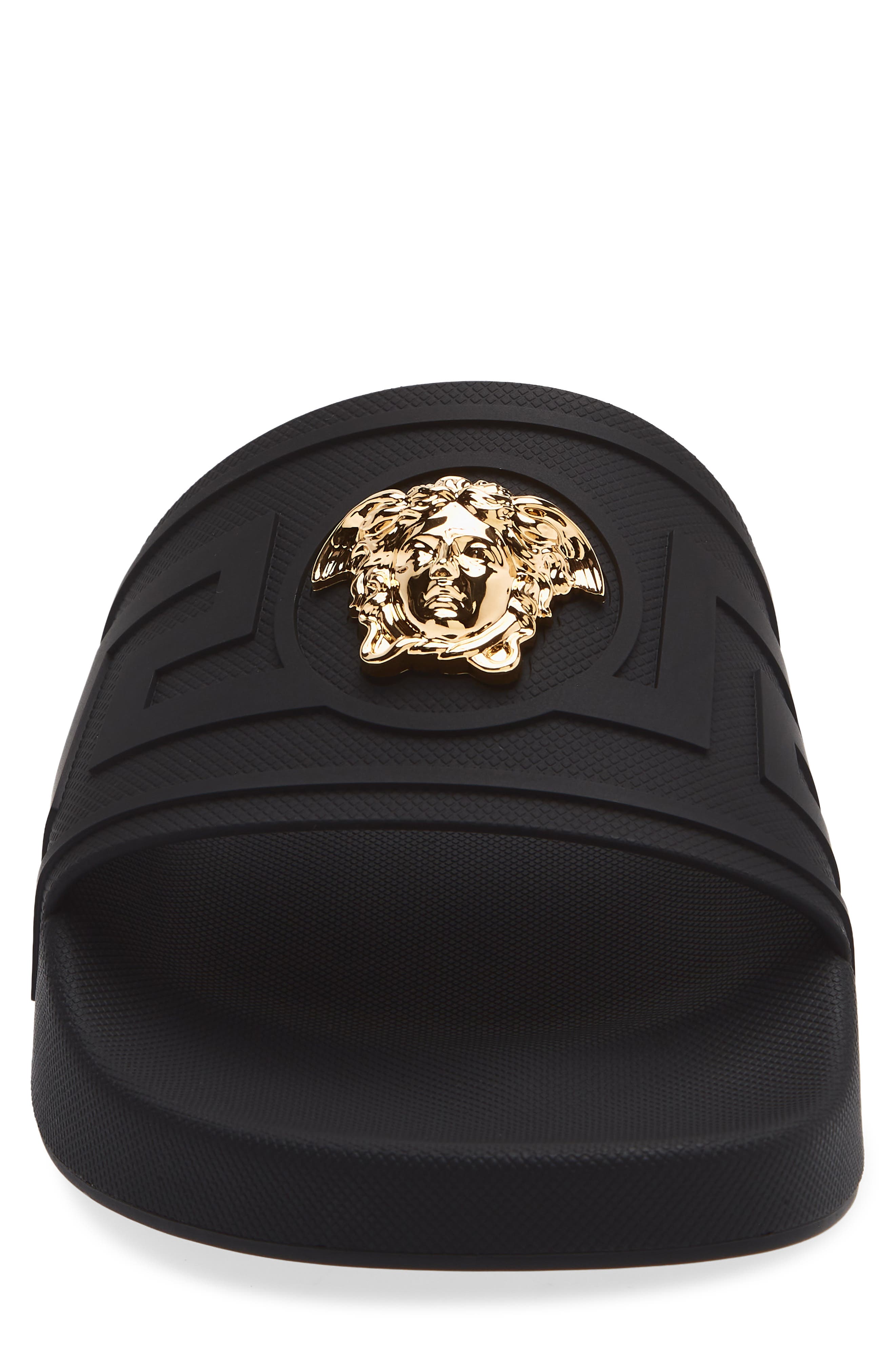 La Medusa Slide Sandal, Alternate, color, BLACK-VERSACE GOLD