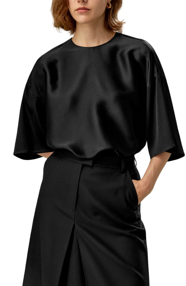 Lilysilk Relaxed Silk Crewneck Blouse, Main, color, Black