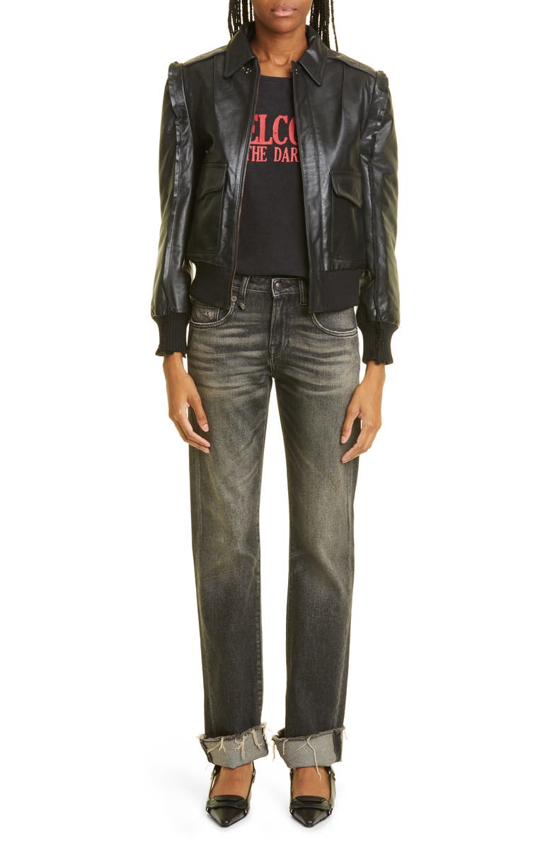 R13 Flat Sleeve Calfskin Leather Bomber Jacket, Alternate, color, 