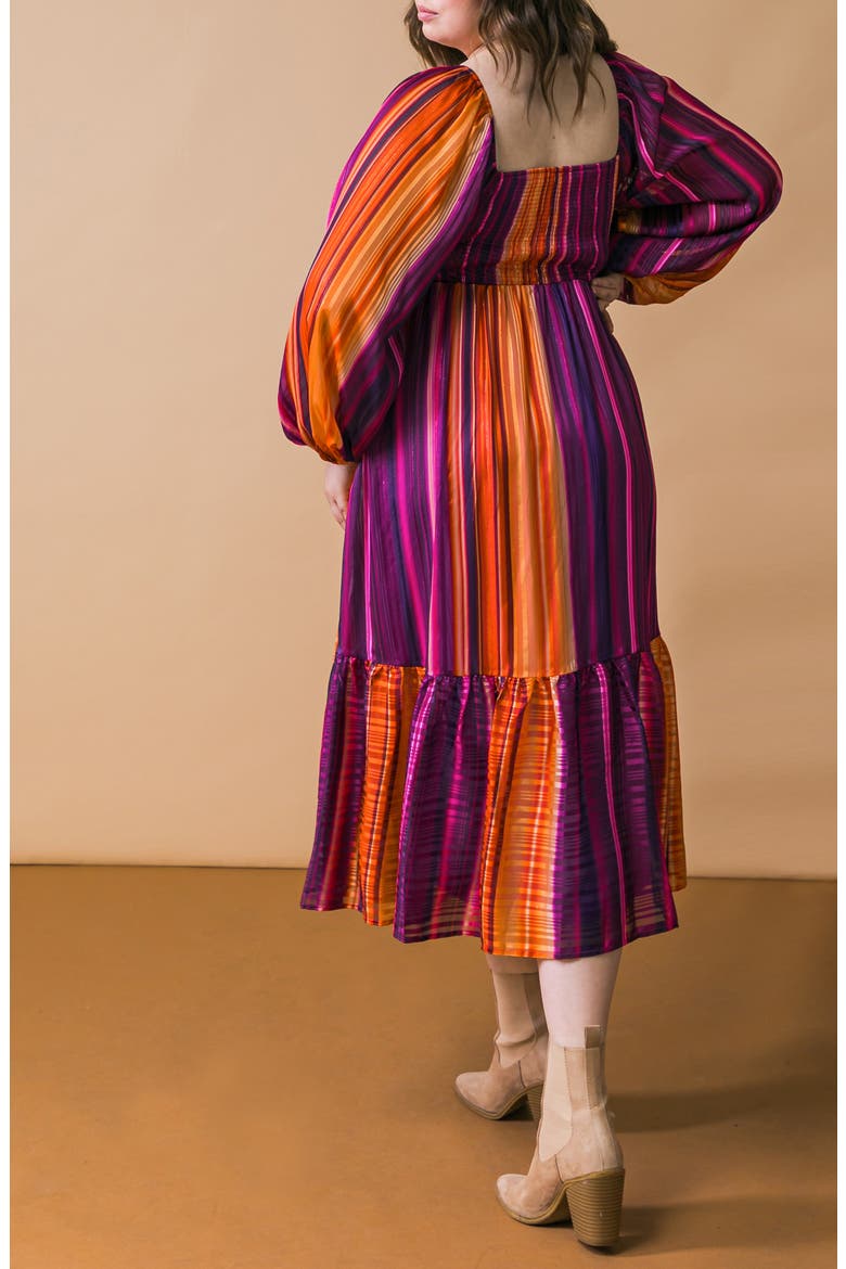 Metallic Stripe Long Sleeve Chiffon Midi Dress, Alternate, color, PURPLE ORANGE