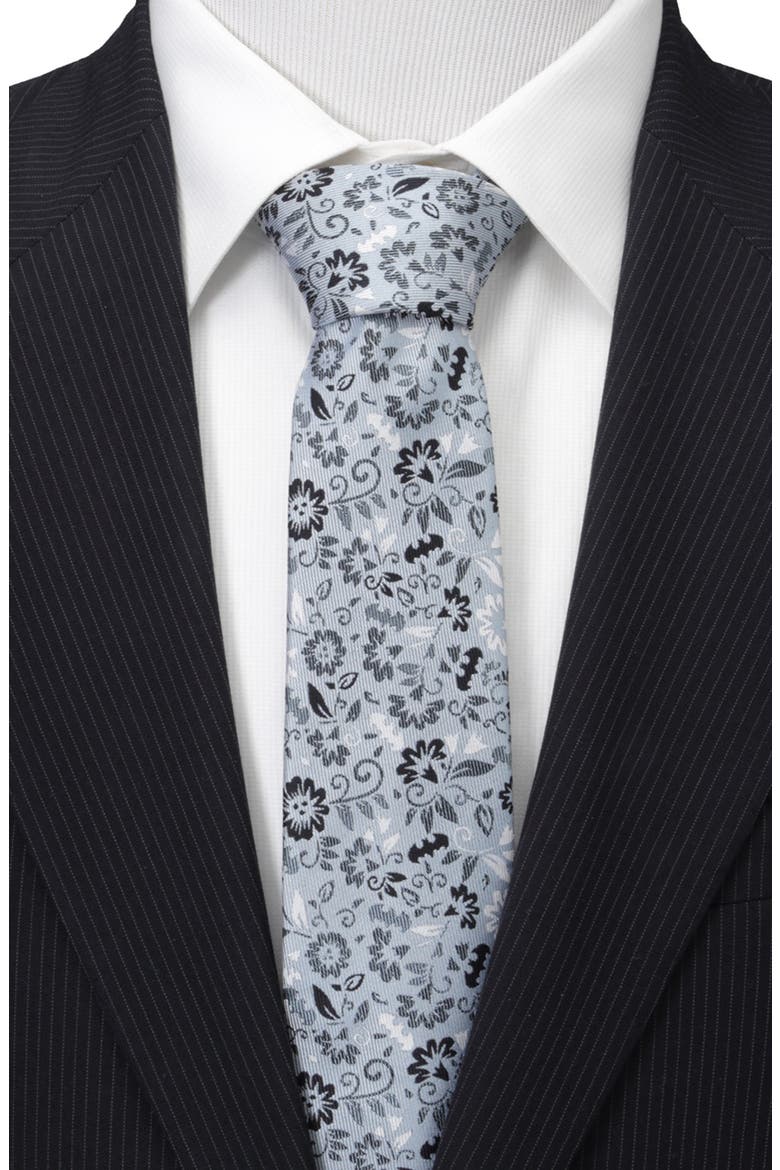Batman Floral Silk Tie, Alternate, color, BLUE