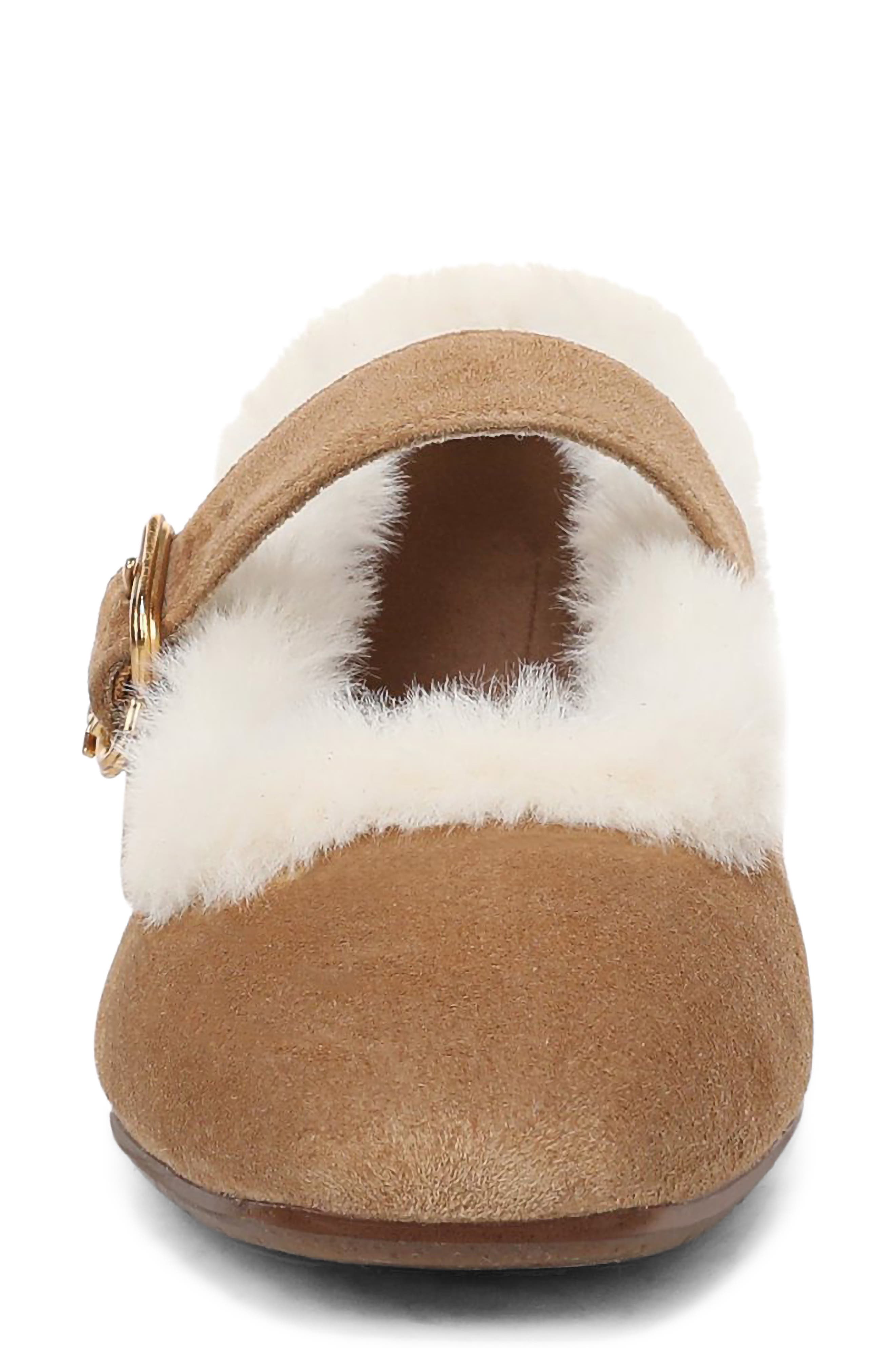 Michaela Faux Fur Trim Mary Jane Flat, Alternate, color, BAMBOO BROWN