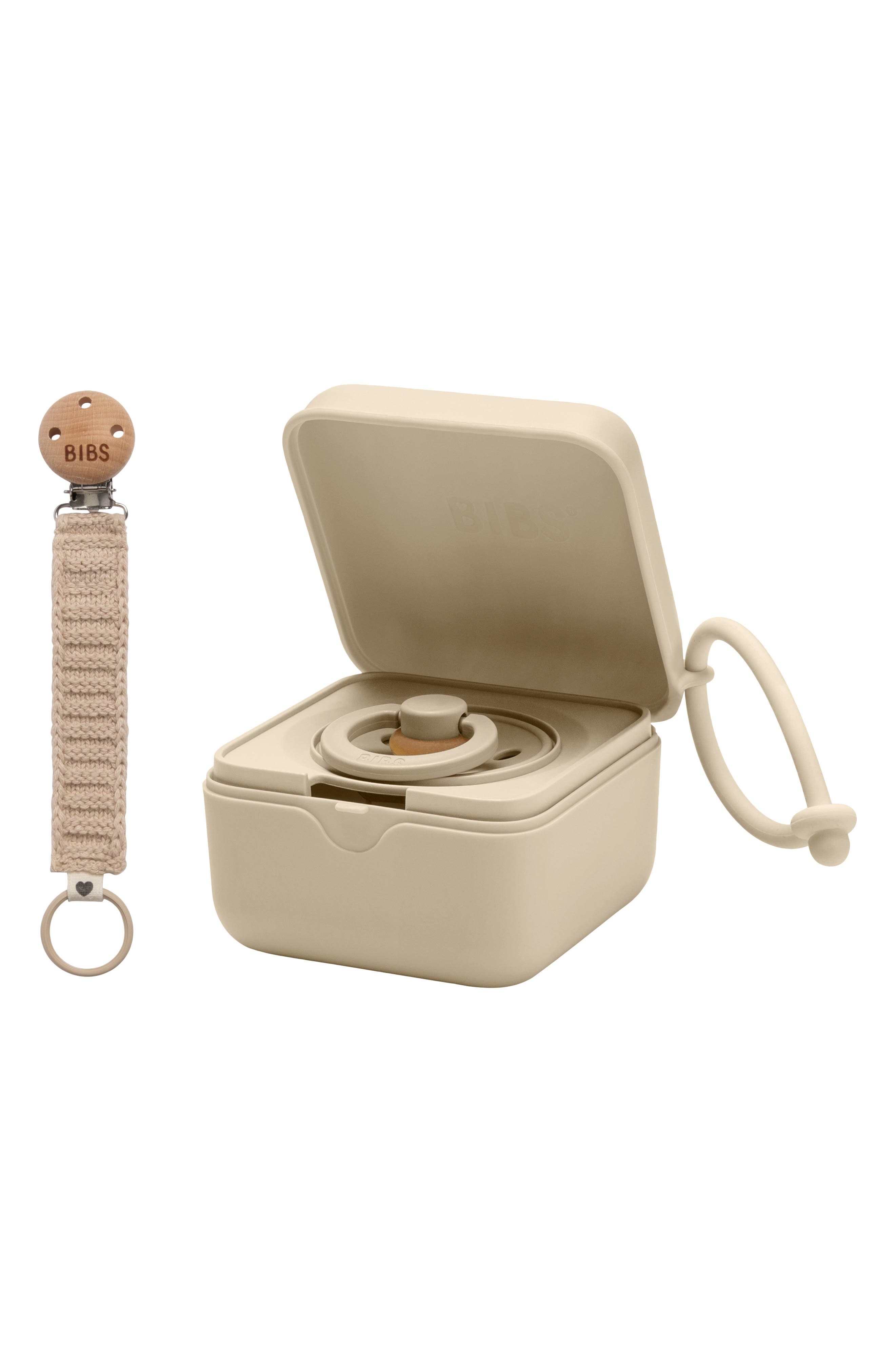 BIBS Pacifier Box & Pacifier Clip Set in Vanilla 
