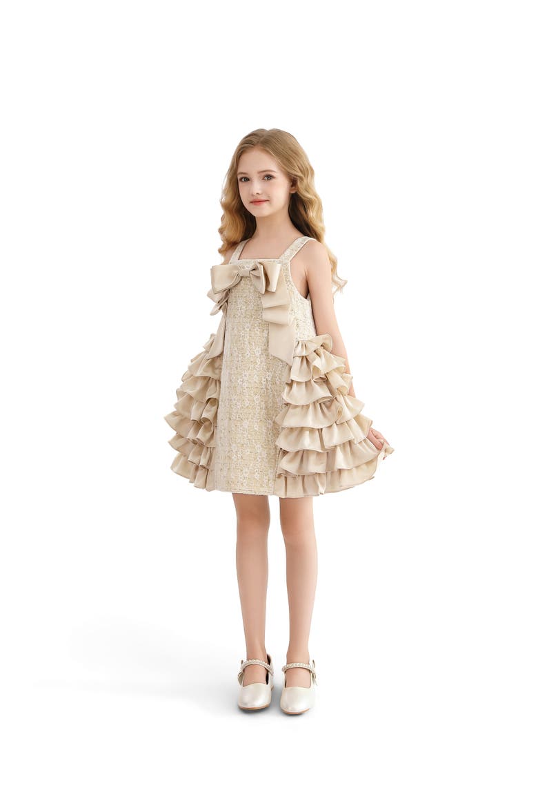 Ruffle Cascade Bow Dress, Alternate, color, Cream