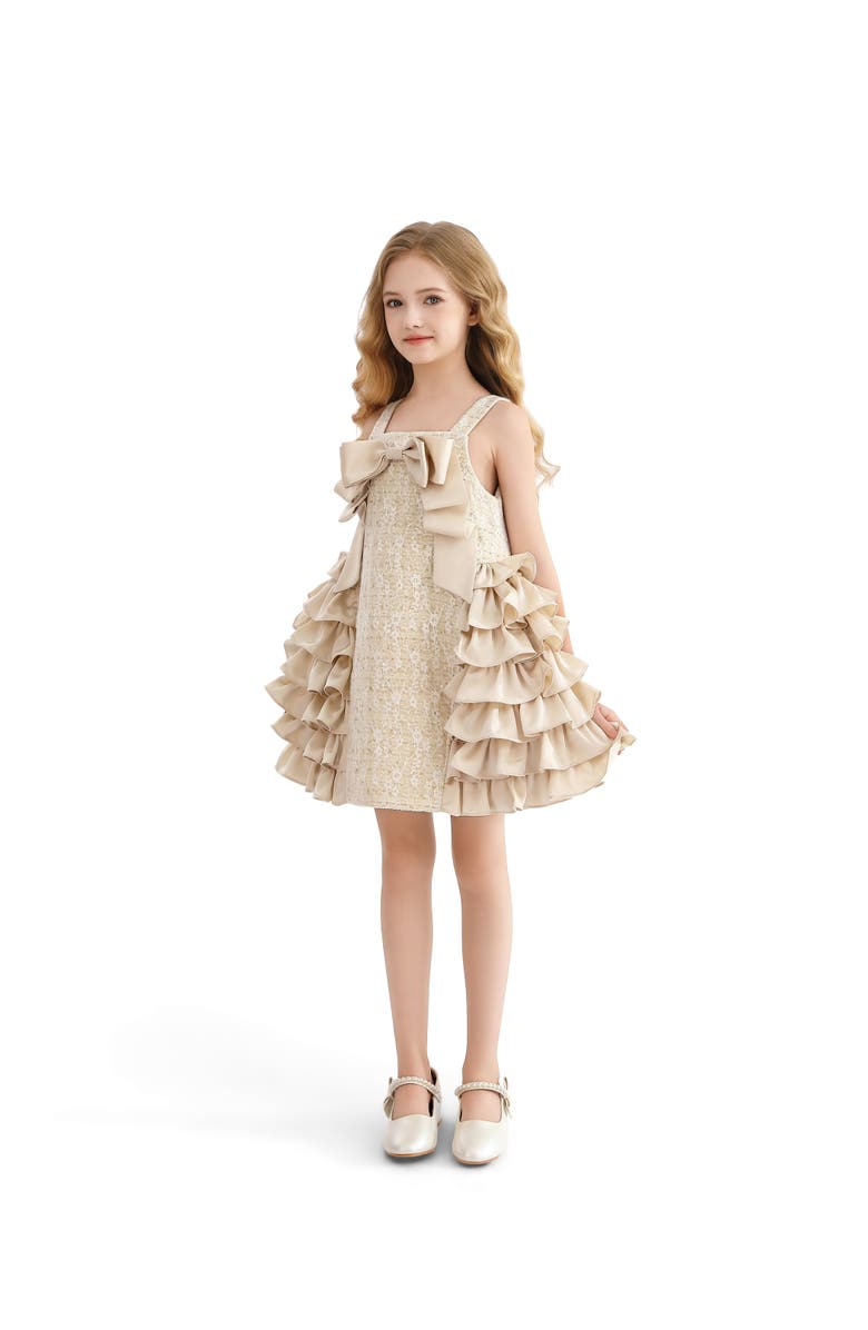 Tulleen Ruffle Cascade Bow Dress, Alternate, color, Cream