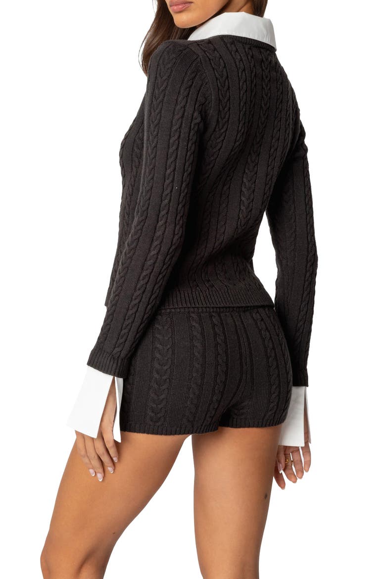 Avey Cable Knit Cardigan with Removable Cuffs & Collar, Alternate, color, DARK-GRAY