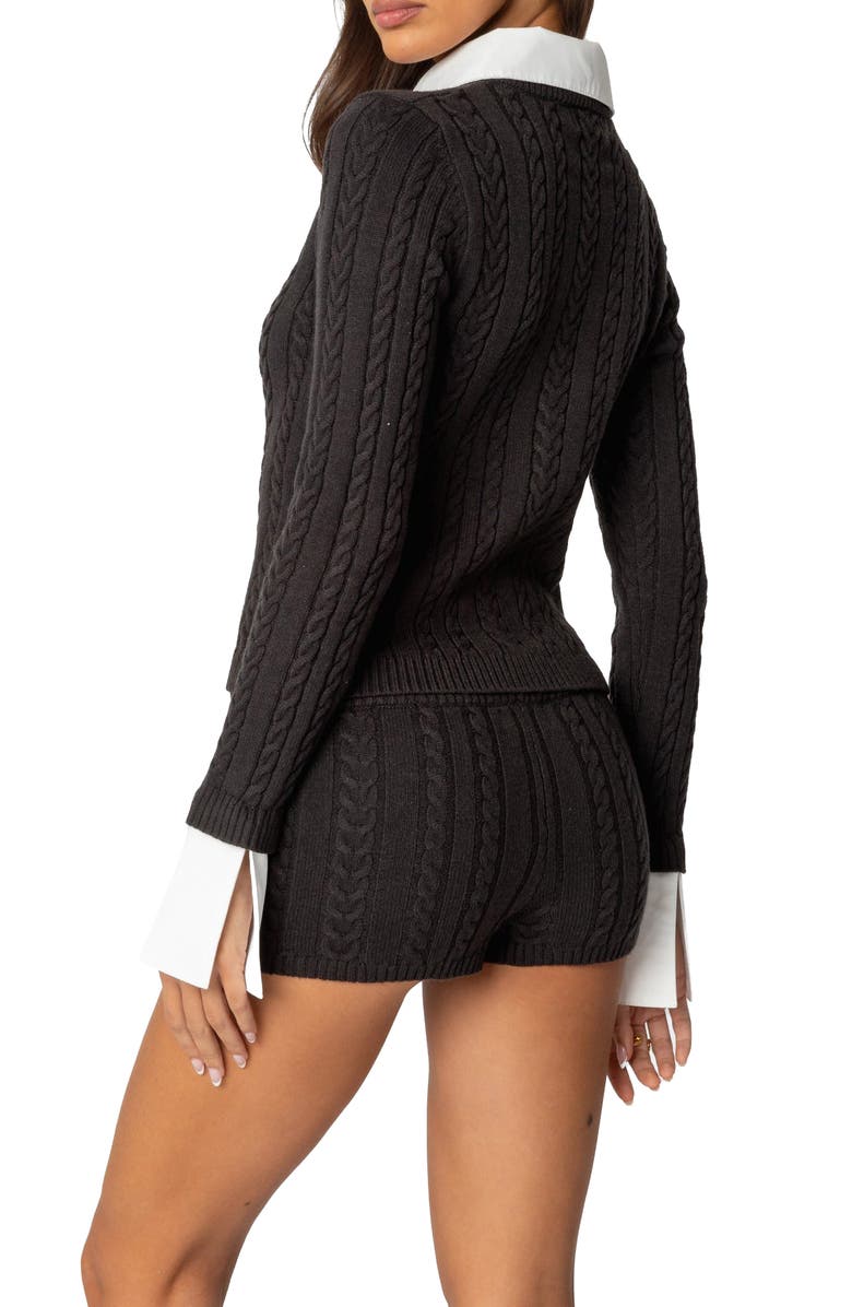 EDIKTED Avey Cable Knit Cardigan with Removable Cuffs & Collar, Alternate, color, Dark-Gray