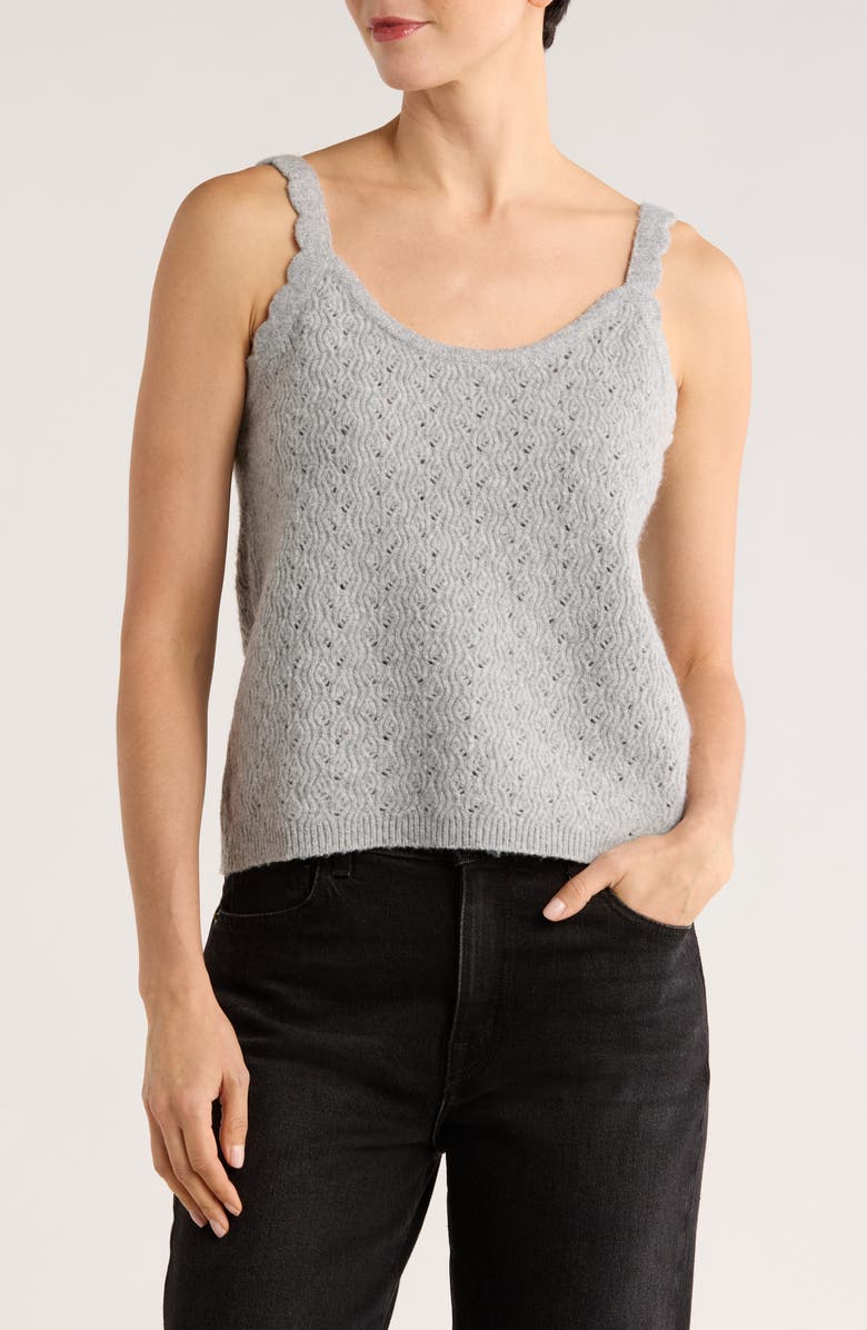 Bobeau Pointelle Crop Sweater Tank, Main, color, Heather Grey