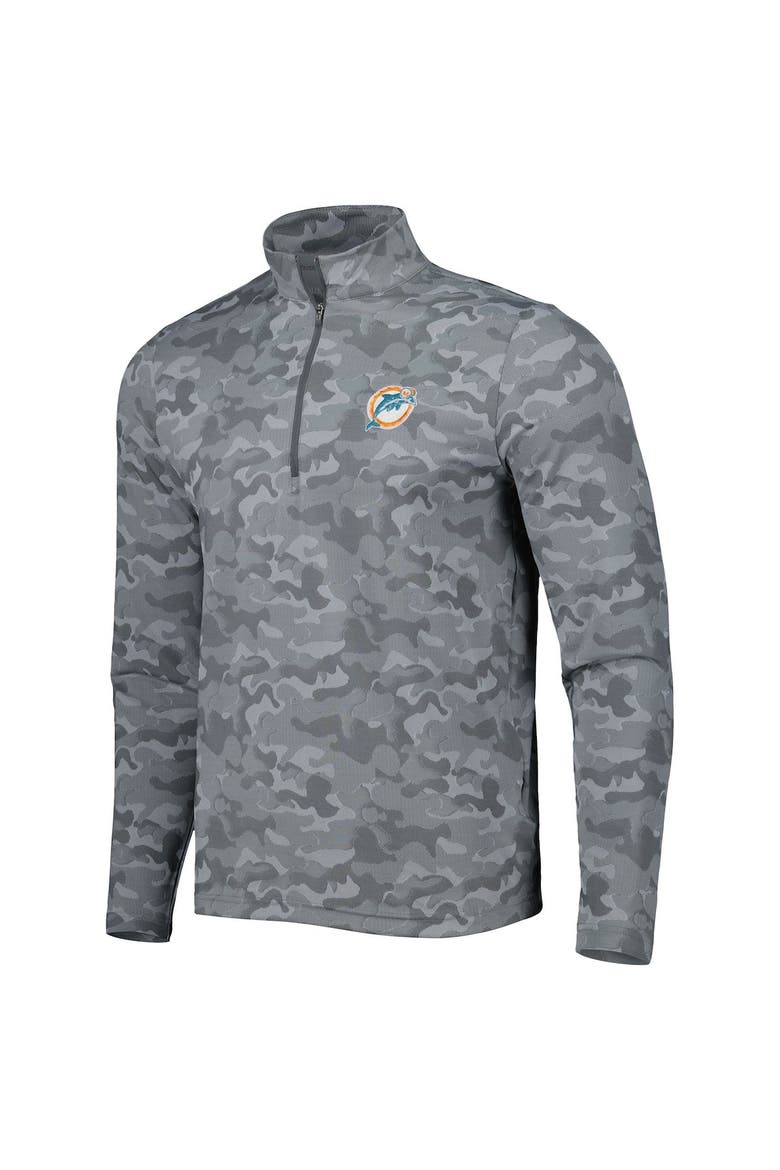 Men's Antigua Gray Miami Dolphins Brigade Throwback Quarter-Zip Top, Alternate, color, Gray