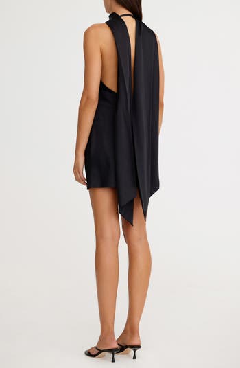 Lucile Scarf Detail Halter Neck Satin Cocktail Minidress