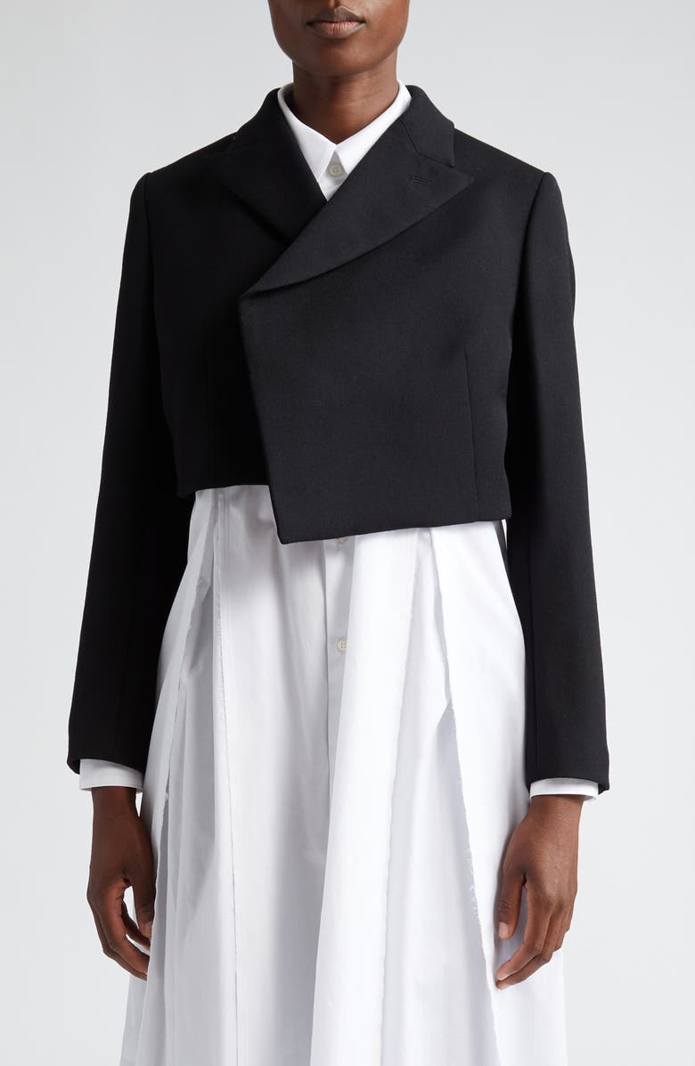Comme des Garçons Comme des Garçons Asymmetric Crop Wool Gabardine Jacket, Main, color, 