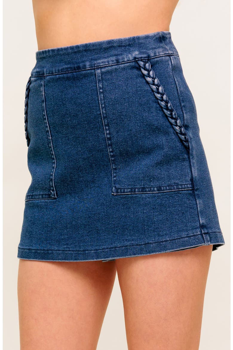 Braided Detail Denim Skort, Alternate, color, MEDIUM INDIGO