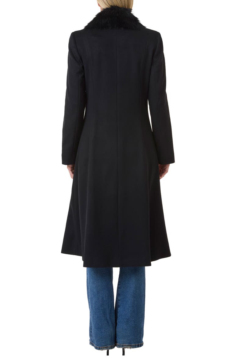 Genuine Shearling Collar Wool & Cashmere Princess Coat, Alternate, color, BLACK