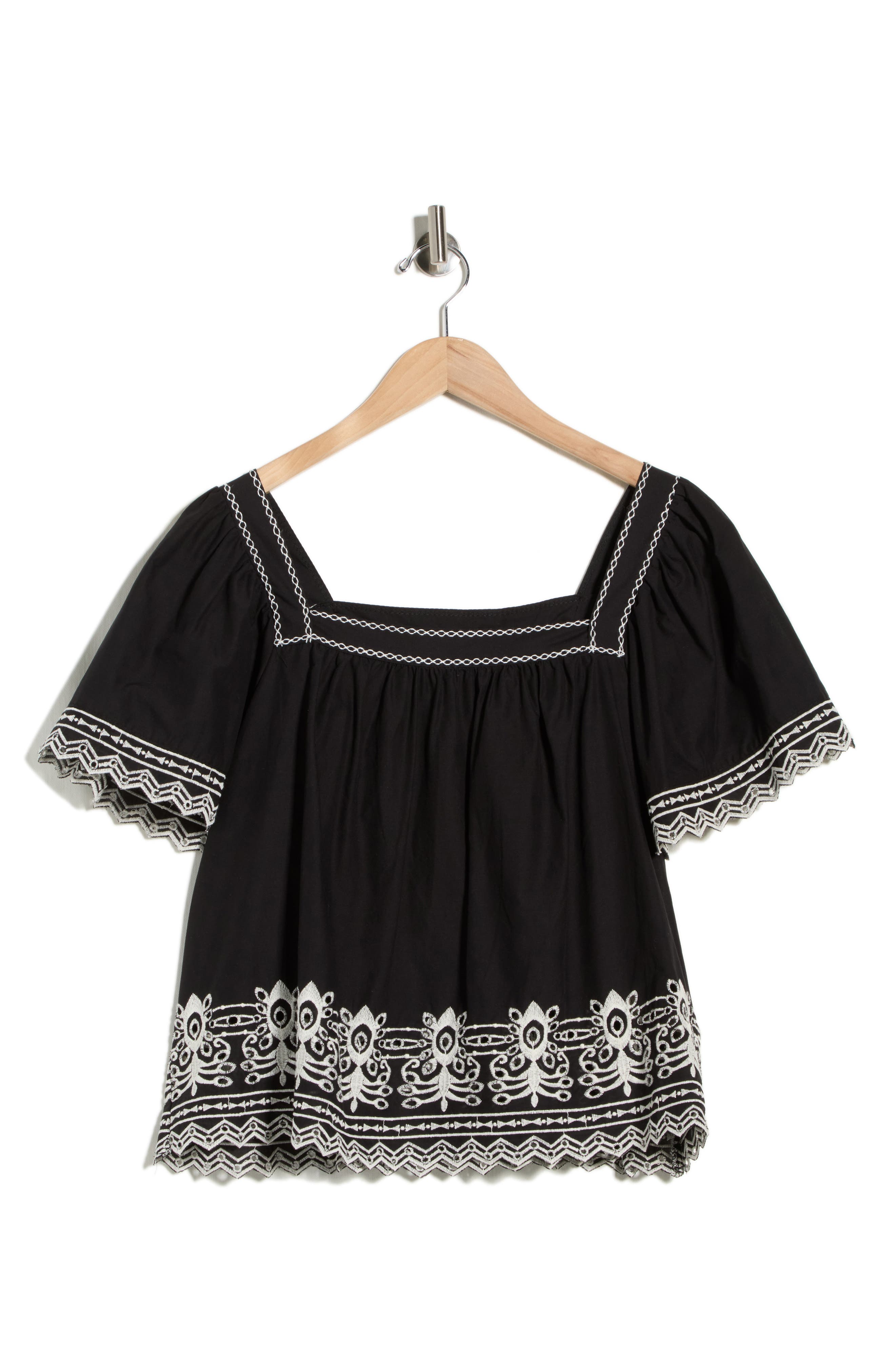 MAX STUDIO Embroidered Short Sleeve Cotton Top