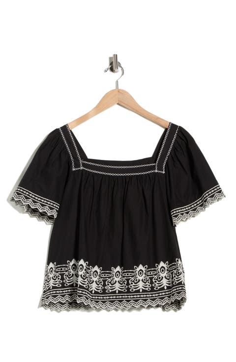 Embroidered Short Sleeve Cotton Top