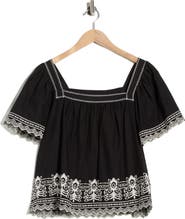 MAX STUDIO Embroidered Short Sleeve Cotton Top