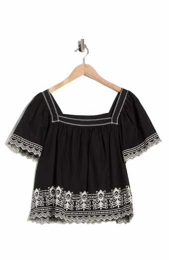 MAX STUDIO Embroidered Short Sleeve Cotton Top
