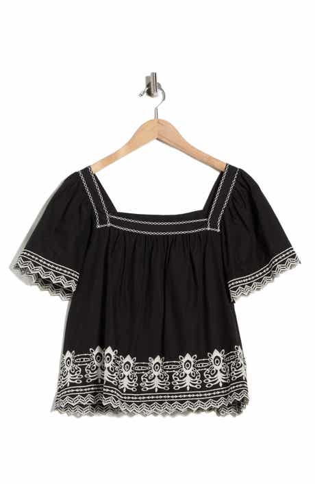 MAX STUDIO Embroidered Short Sleeve Cotton Top