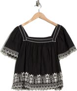 MAX STUDIO Embroidered Short Sleeve Cotton Top