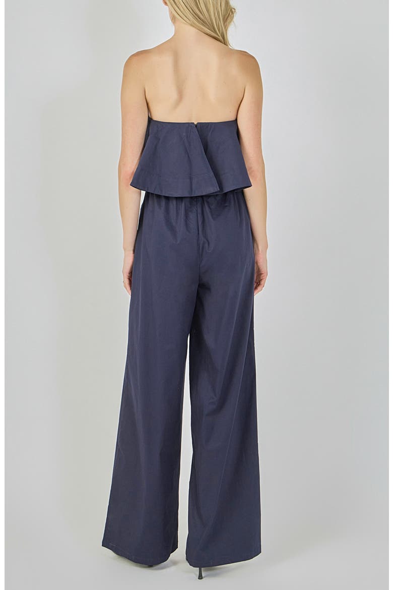 Strapless Pintuck Wide Leg Jumpsuit, Alternate, color, NAVY