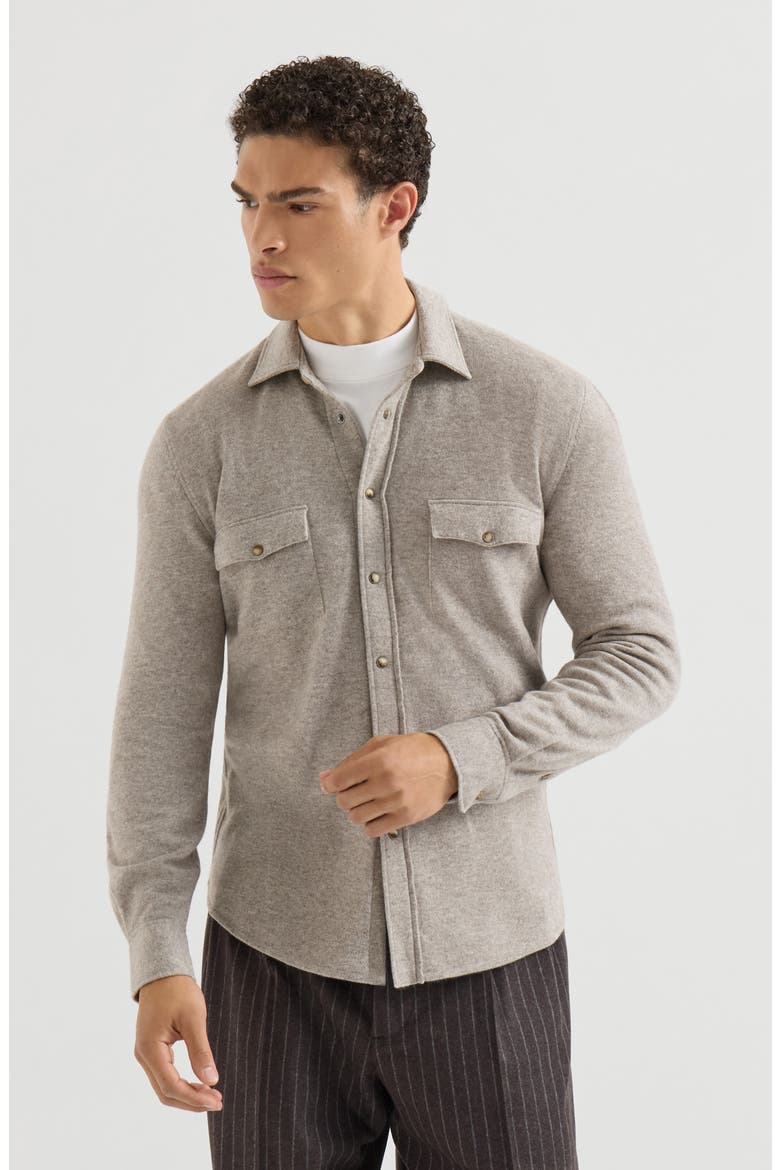 Virgin wool, cashmere and silk knit shirt, Main, color, Stone Grey
