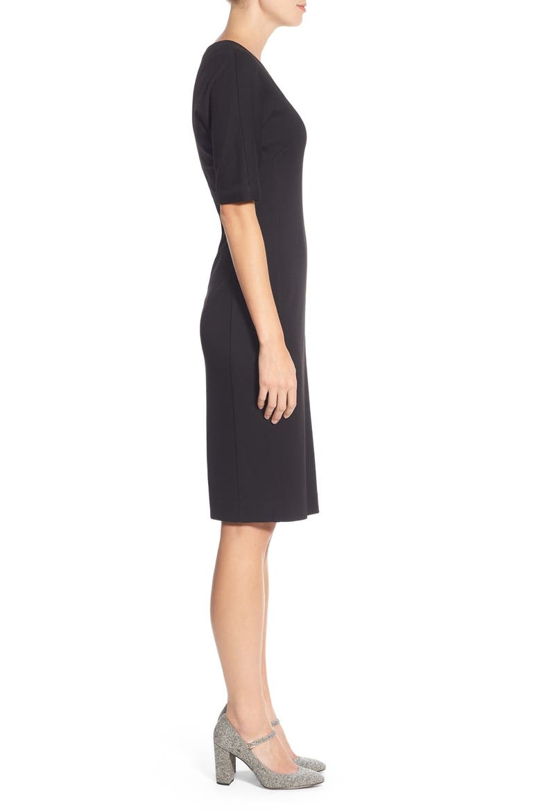 V-Neck Crepe Sheath Dress, Alternate, color, BLACK