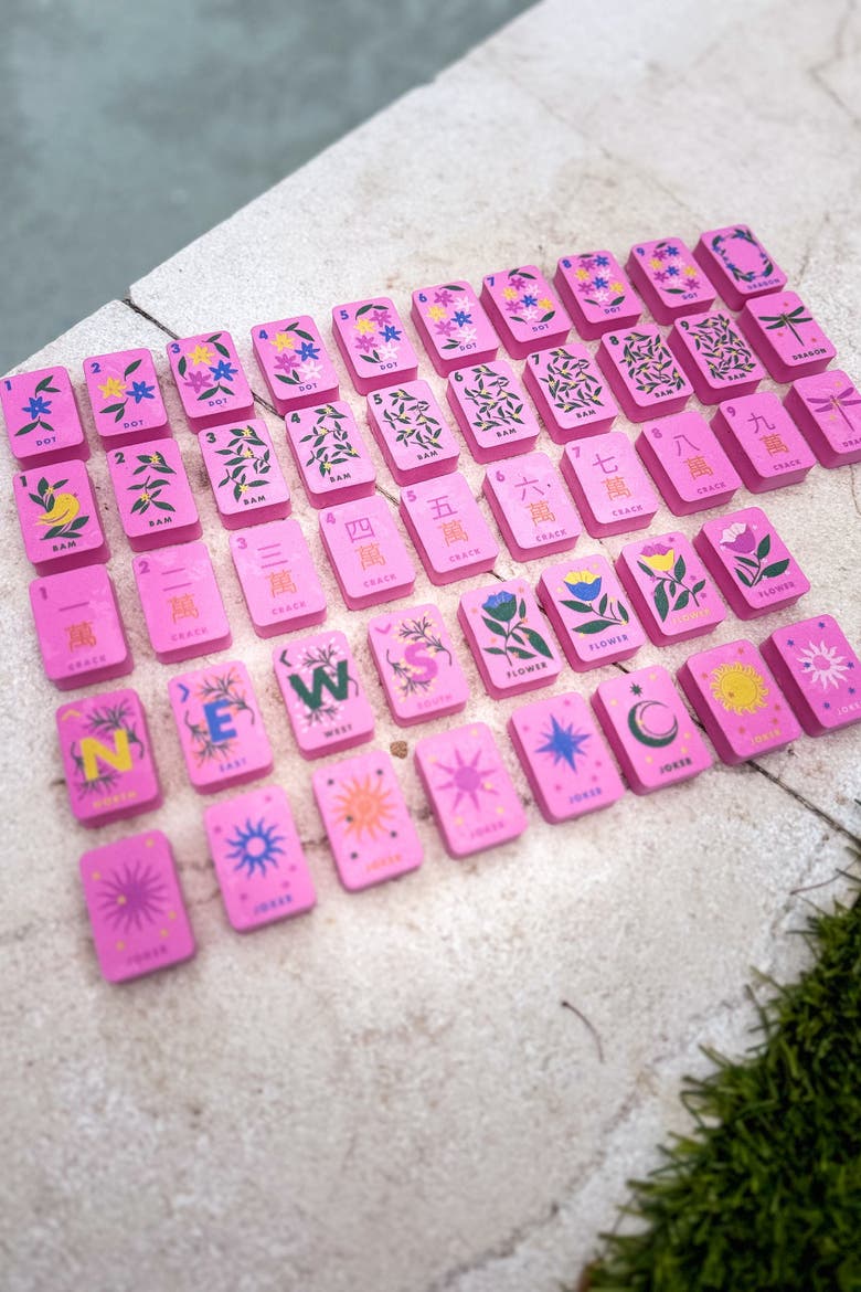 Mahjong Floating Tile Set, Alternate, color, Floral Pink