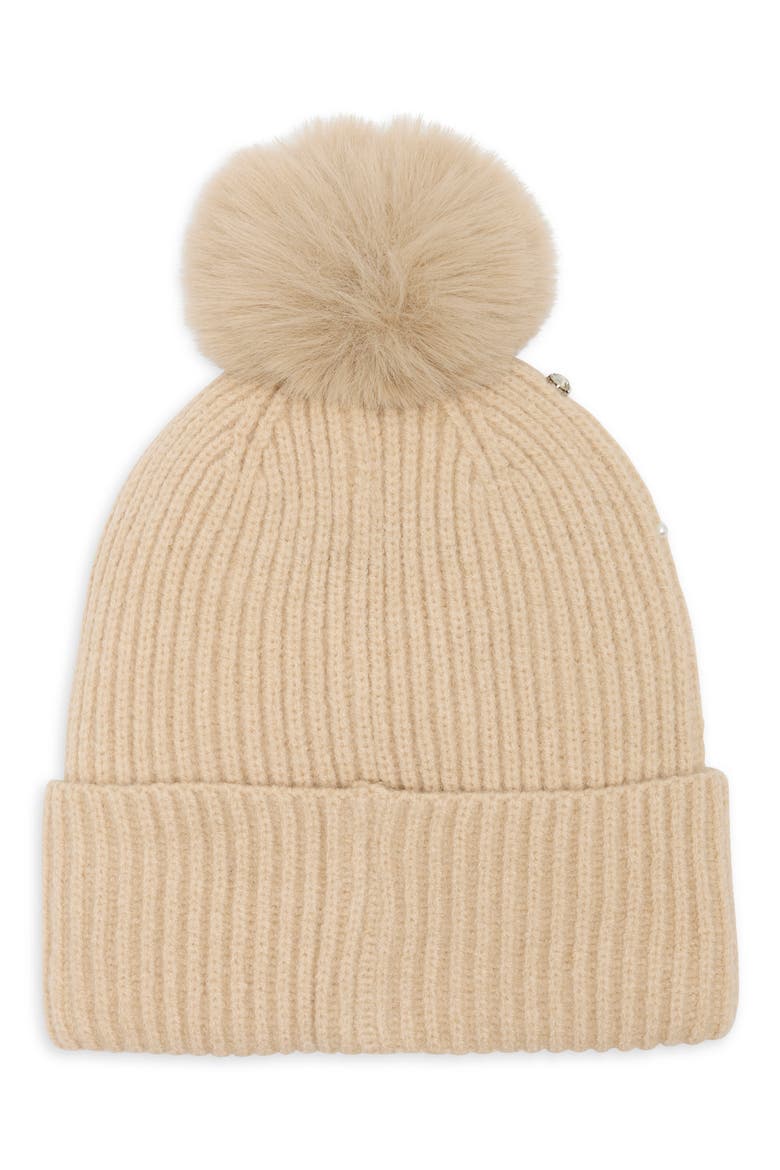 Stud Pom Beanie, Alternate, color, BEIGE