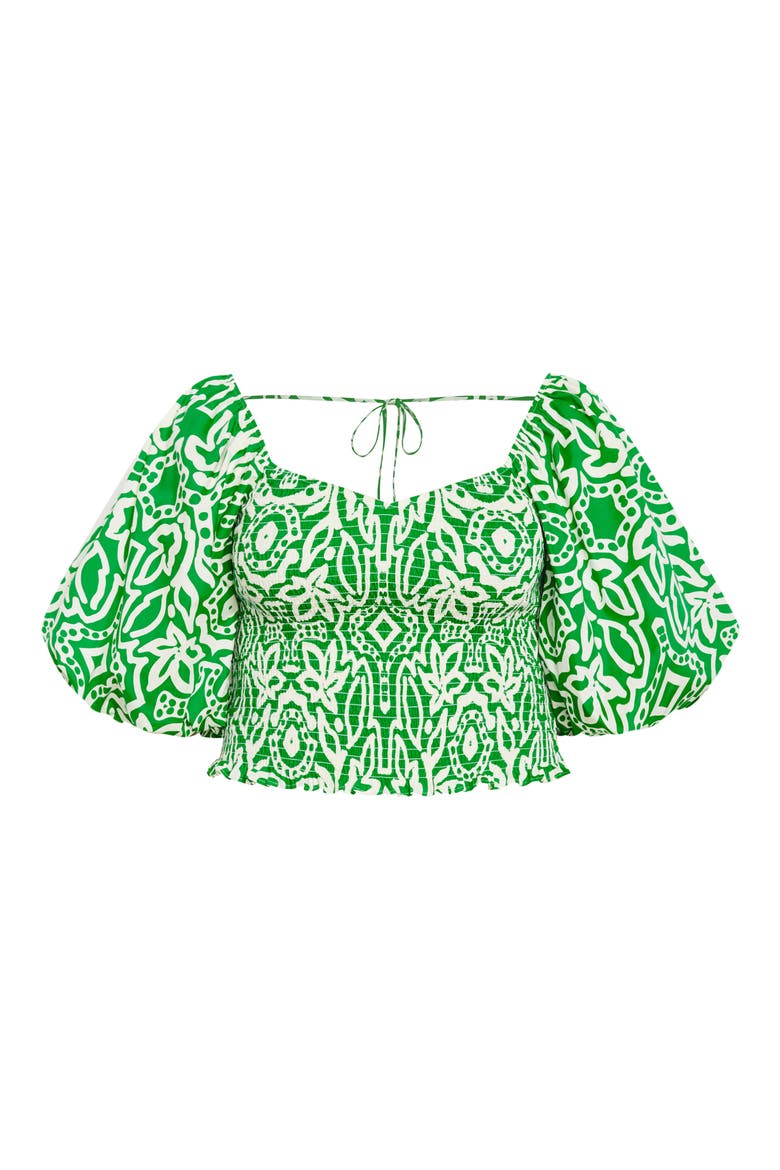 Hanna Printed Smocked Crop Top, Alternate, color, GREEN PRINT